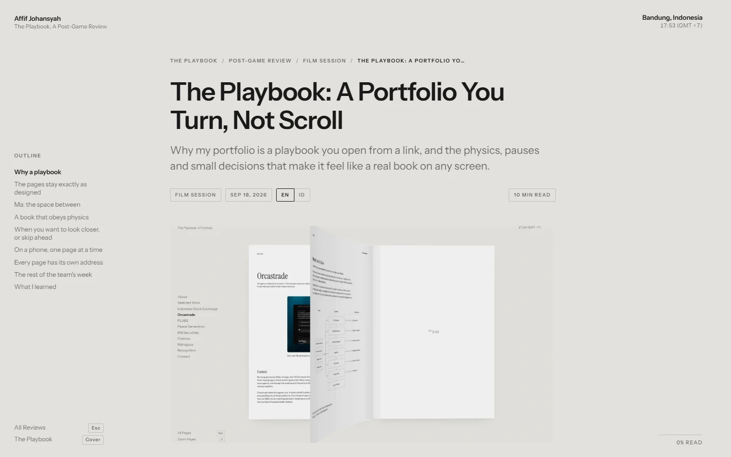 A review, with its outline in the rail and the language switch under the title.